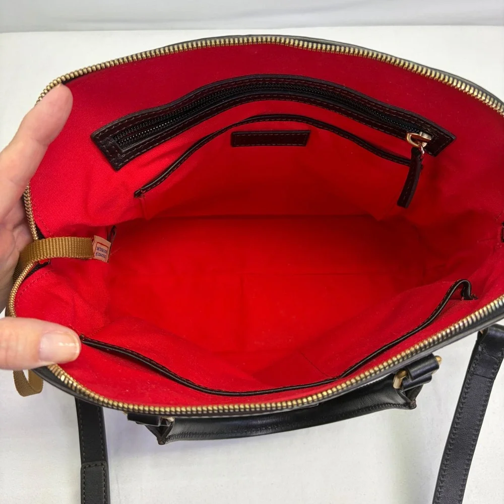 Dooney Bourke Leather Satchel Womens Medium Black Dome Crossbody Classic Chic